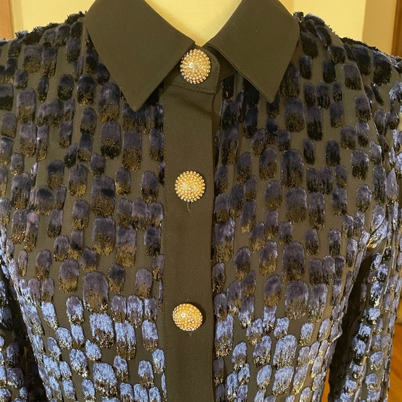 Michael Kors navy blue velvet chic dress rhinestone ball buttons formal lined - Picture 7 of 11